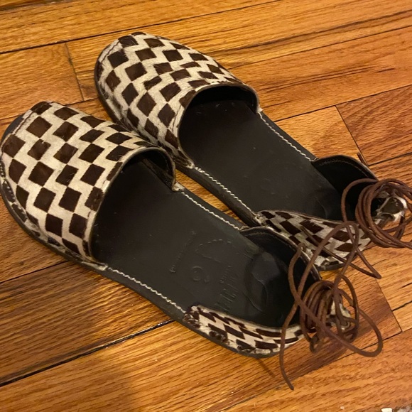 Brother Vellies Congo Flat in Brown / White Check - Picture 3 of 8